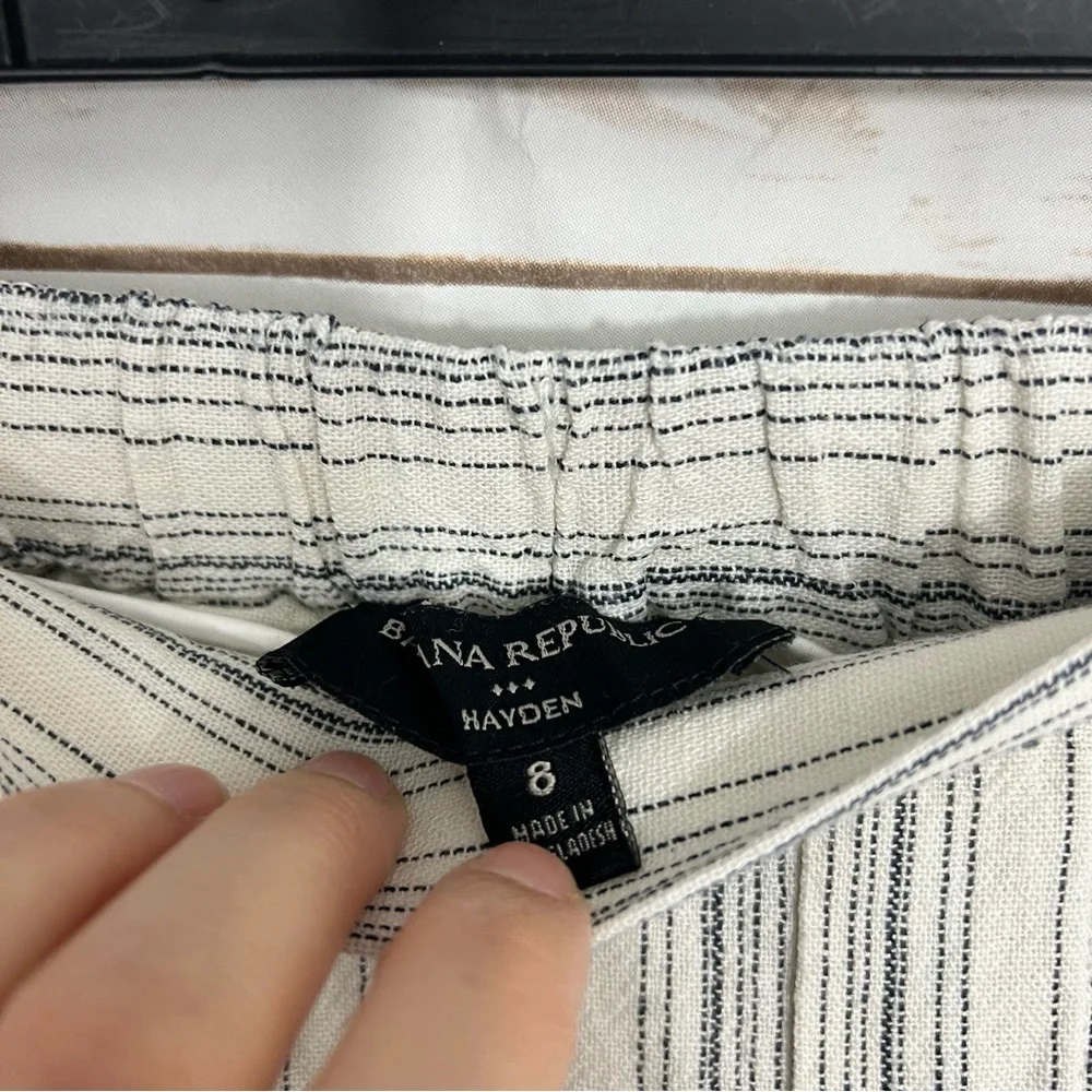Banana Republic White Pull On Striped Linen Blend Straight Pants Hayden